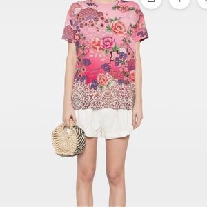 Johnny Was Pink Floral-Print Women's Tee